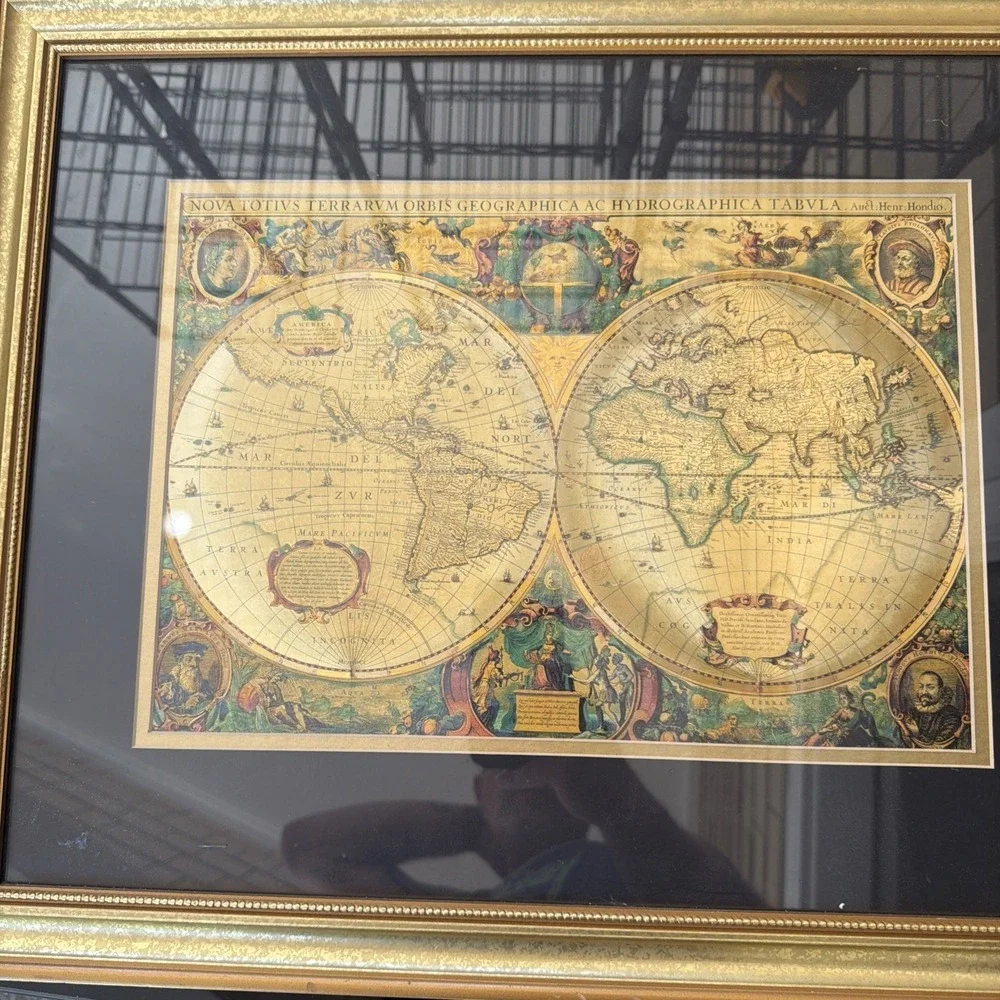 Framed Nova Totivs Terrarvm Orbis Geographica Tabvl Gold Picture World Map 23x19